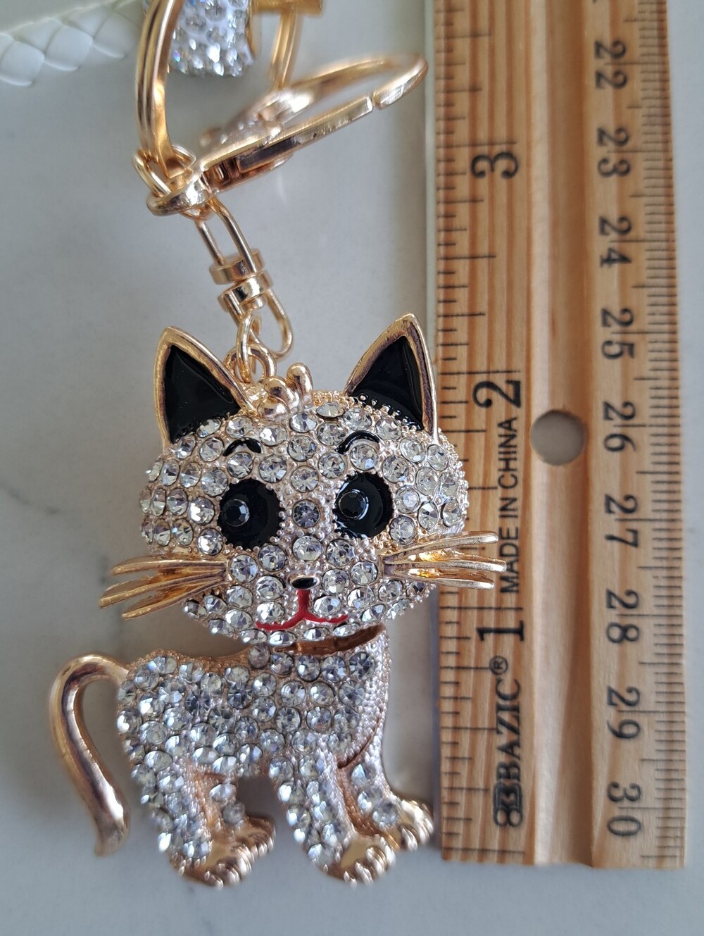 Sparkle Cat Purse Charm, Key Ring, Head Moves! New - Picture 3 of 4